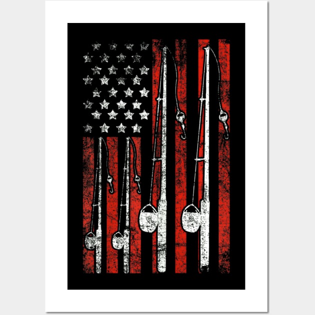 American Flag Fishing Wall Art by Jannysingle